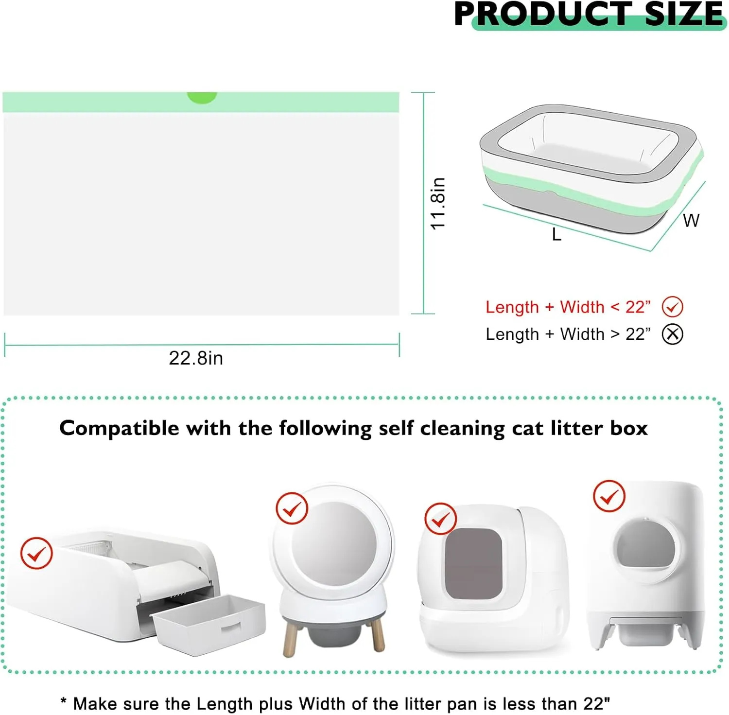 100 Pack Cat Litter Box Liner Bags Compatible with Self-cleaning Cat Litter Box, Thick Heavy Duty Drawstring Waste Drawer Liners Compatible with PURA X/MAX Automatic Litter Box -23" x 12"