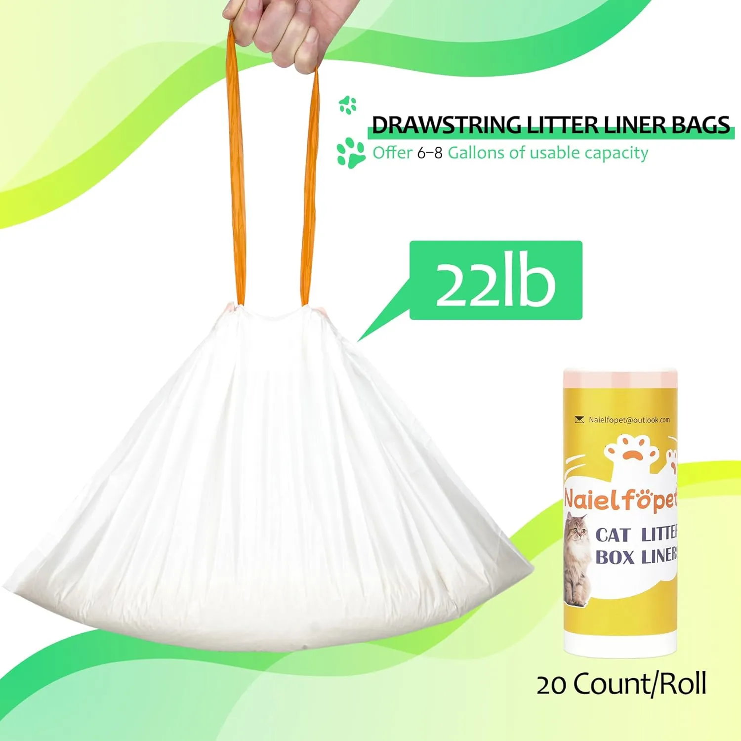 120 Count 18" x 12.6" Cat Litter Box Liners, Replaced Trash Bags Fit for Cat Litter Box MW-SC01/MW-SC02/MW-LR01,Thick Heavy Duty Drawstring Replacement Waste Drawer Liners for Automatic Litter Box