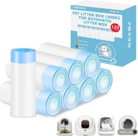 120 Count Cat Litter Box Liners for Self-Cleaning Cat Litter Box, Replacement Kitty Litter Liners, 8 Rolls Drawstring Trash Bags for Robot, 19.7 x 17.7 Inches8 Packs/120 Counts