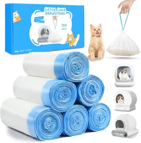 120 Count Self Cleaning Cat Litter Box Liners Bag Fit For MeoWant MW-SC01,MW-SC02, Drawstring Heavy Duty Litter Receptacles Bags Compatible with Automatic Cat Litter Box- 19.7" x 17.7"