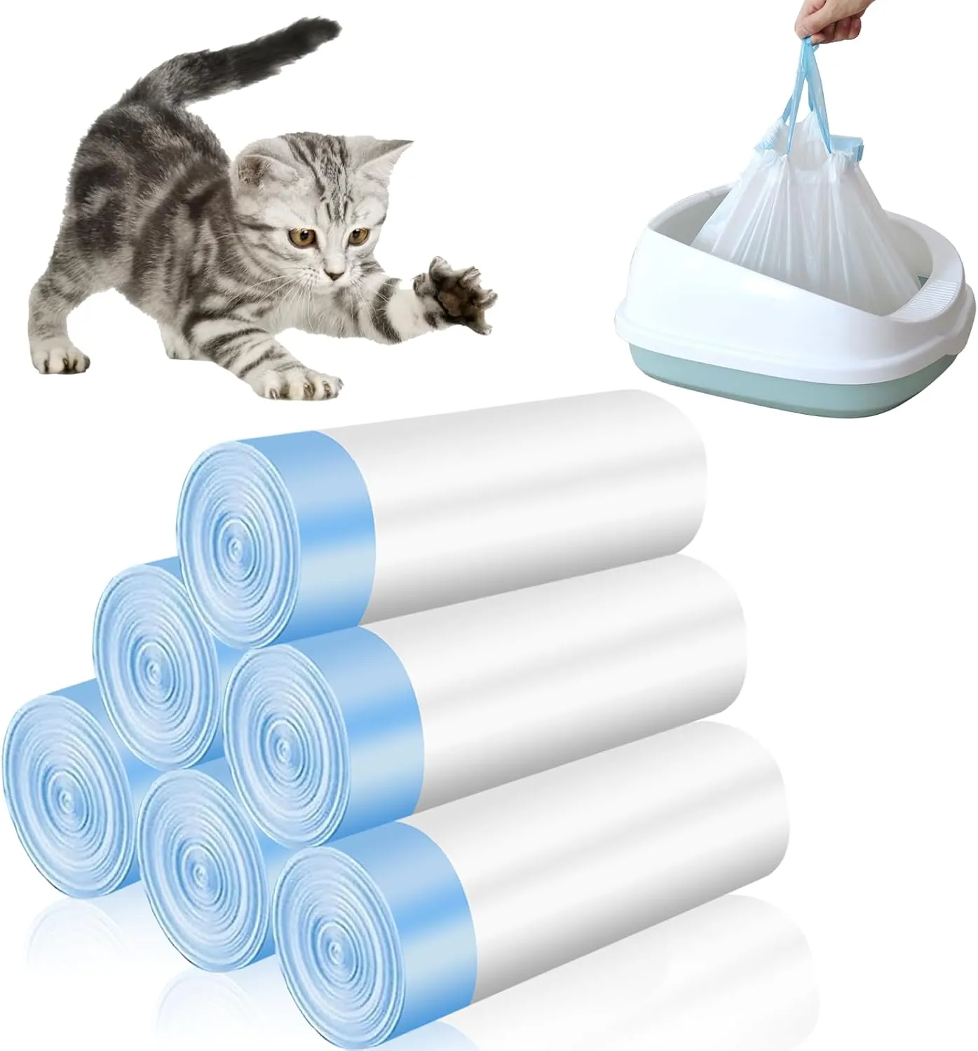 120 Pack Cat Litter Box Liners with Drawstring Cat Litter Bags Replacement Waste Bags for Litter Box Robot 3/4 Self-Cleaning Kitty Litter Box Trash Bags(25" x 15.7")