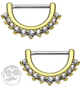 14G Gold Plated Cubic Zirconia Rim Brass Nipple Clicker Ring