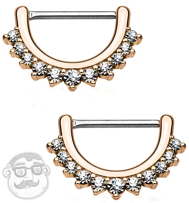 16G Rose Gold Plated Cubic Zirconia Rim Brass Nipple Clicker Ring