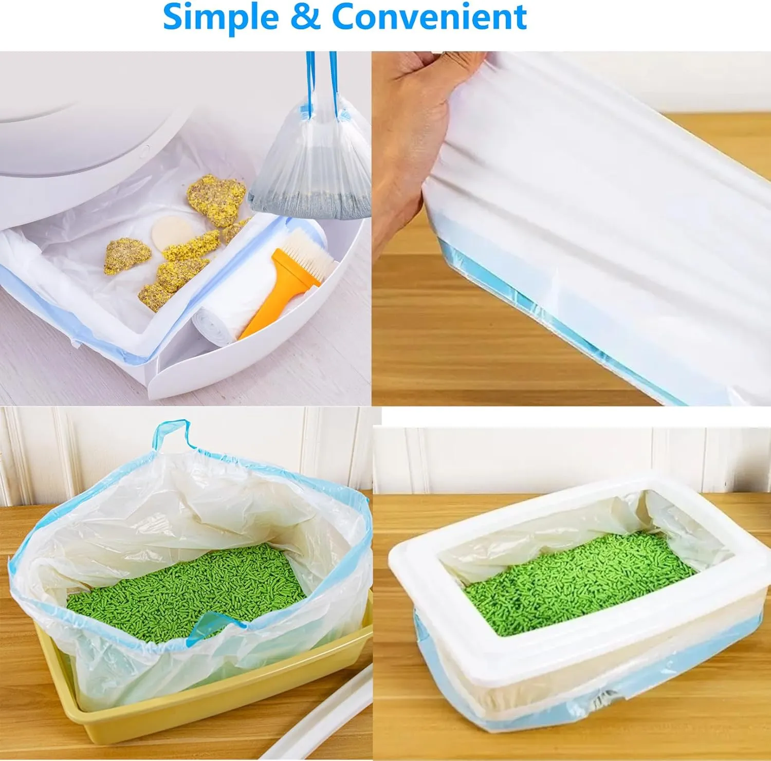 20 Count Cat Drawstring Litter Box Liners 26.6x16.7 inches 2Mils Super Thickfor Self-Cleaning Litter Box Cat Litter Pan Trays (Green Drawstring 20 count)