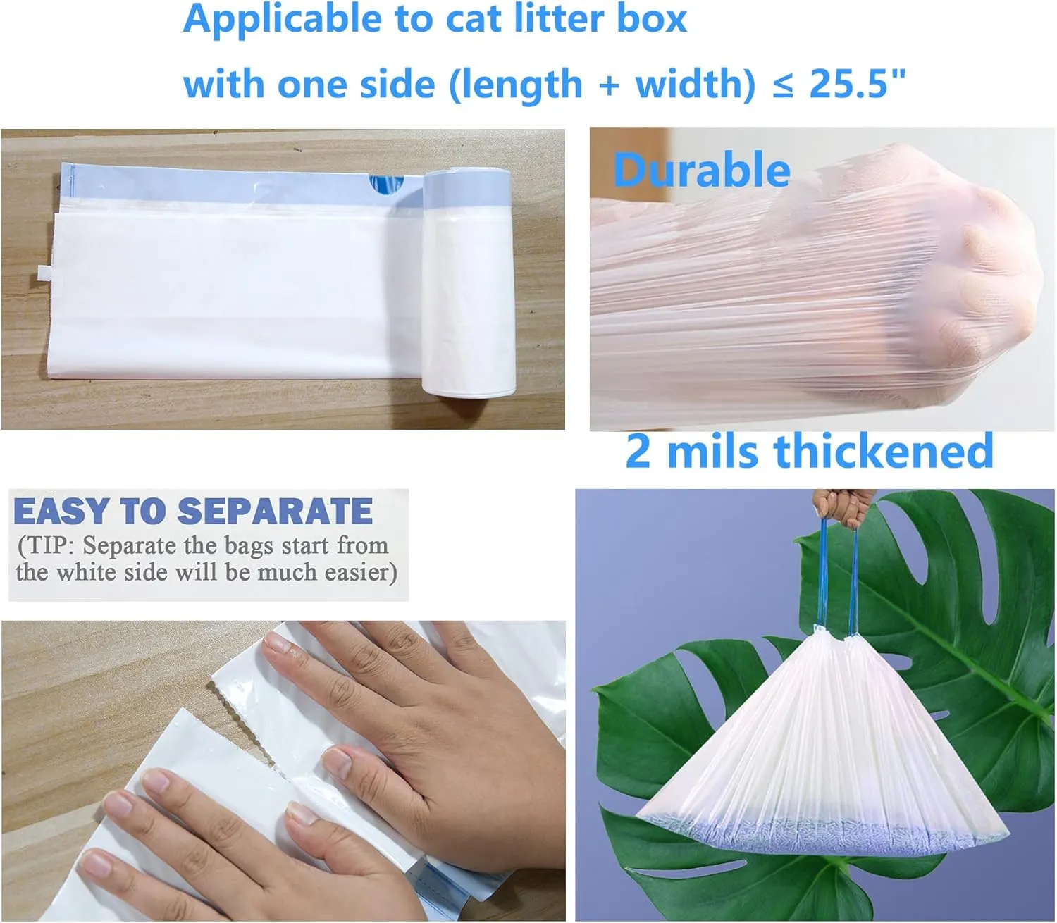 20 Count Cat Drawstring Litter Box Liners 26.6x16.7 inches 2Mils Super Thickfor Self-Cleaning Litter Box Cat Litter Pan Trays (Green Drawstring 20 count)