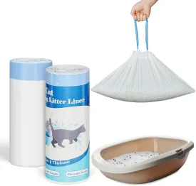 20 Count Cat Litter Box Liners for Drawstring Closure, Heavy Duty Leak-Proof, Tear-Resistant & Odor Control for Self-Cleaning Litter Boxes Fits,M(25.2"x15.7") Blue