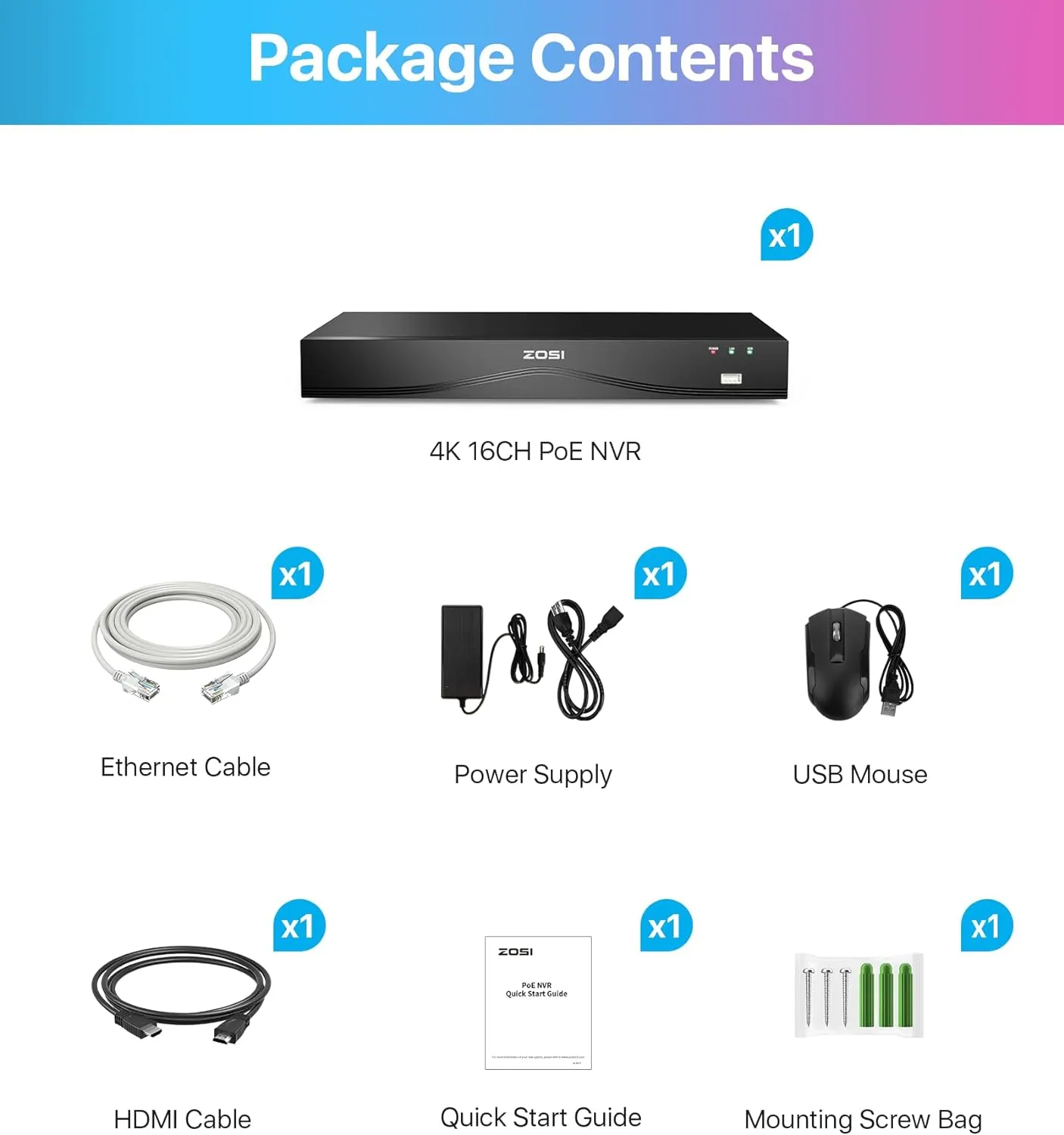 4K 16 Channel Network Video Recorder PoE NVR   Up to 12TB Hard Drive