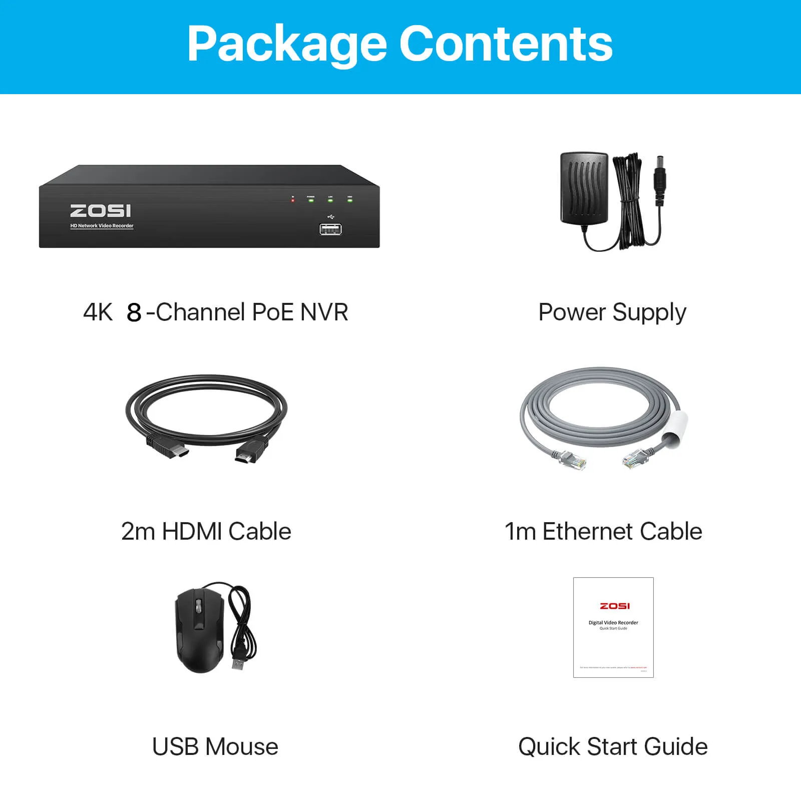 4K 8 Channel Network Video Recorder PoE NVR    2TB Hard Drive (ZR08HN)