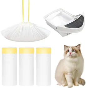 60 Count Cat Litter Box Liners for Litter Robot 4 and 3, 26.5" X 16.7" Drawstring Bags for Self-Cleaning Box, Thick and Heavy Duty Waste Bags