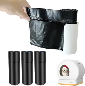 80 Count Cat Litter Box Liners Compatible with Meo Want MW-SC01/MW-SC02/MW-LR01, Drawstring Cat Litter Receptacles Bags - with Bag Extraction Holder (80 Count)
