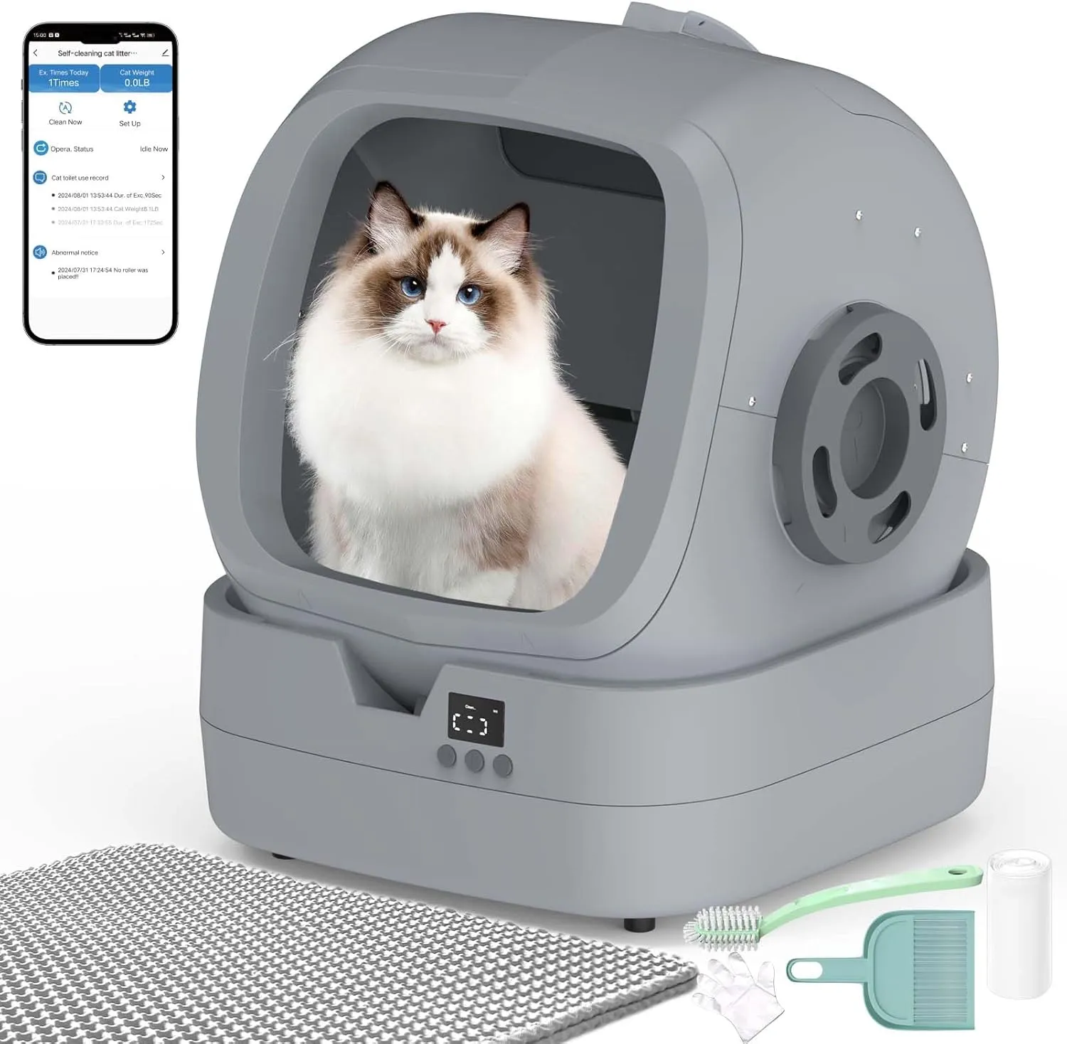 Automatic Cat Litter Box Self Cleaning - APP Control and Weight Monitoring - 86L Ultra-Quiet - Smart Health Monitor, Safe Anti-Pinch, Self Cleaning Litter Box (Assembly Required) -Worry Free Returns