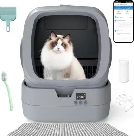 Automatic Litter Box Self Cleaning - APP Control and Weight Monitoring - 86L Ultra-Quiet, Multi-Cat - Smart Health Monitor, Safe Anti-Pinch, Self Cleaning Litter Box
