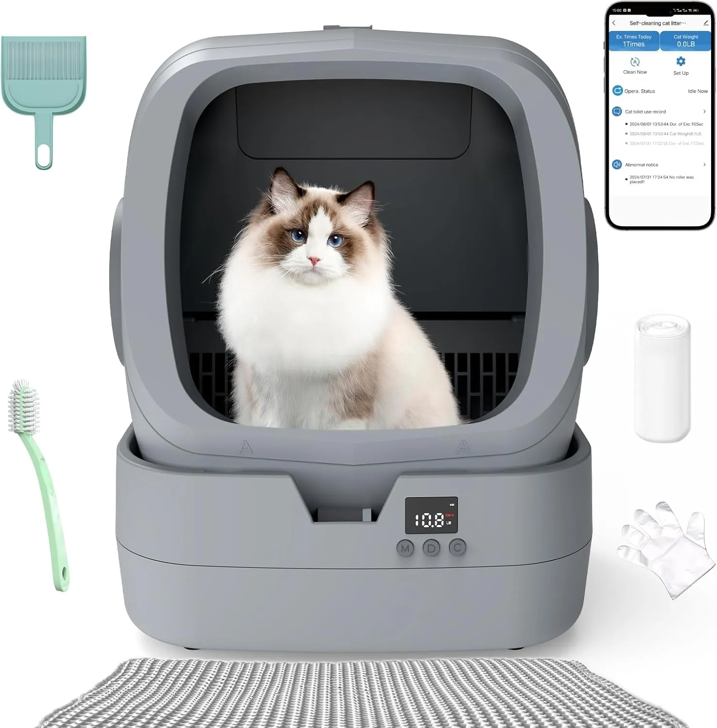 Automatic Litter Box Self Cleaning - APP Control and Weight Monitoring - 86L Ultra-Quiet, Multi-Cat - Smart Health Monitor, Safe Anti-Pinch, Self Cleaning Litter Box