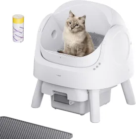 Autoscooper 11 Open-Top Self Cleaning Cat Litter Box, Automatic Cat Litter Box for Multiple Cats with Trash Bags and Litter Mat Included, White