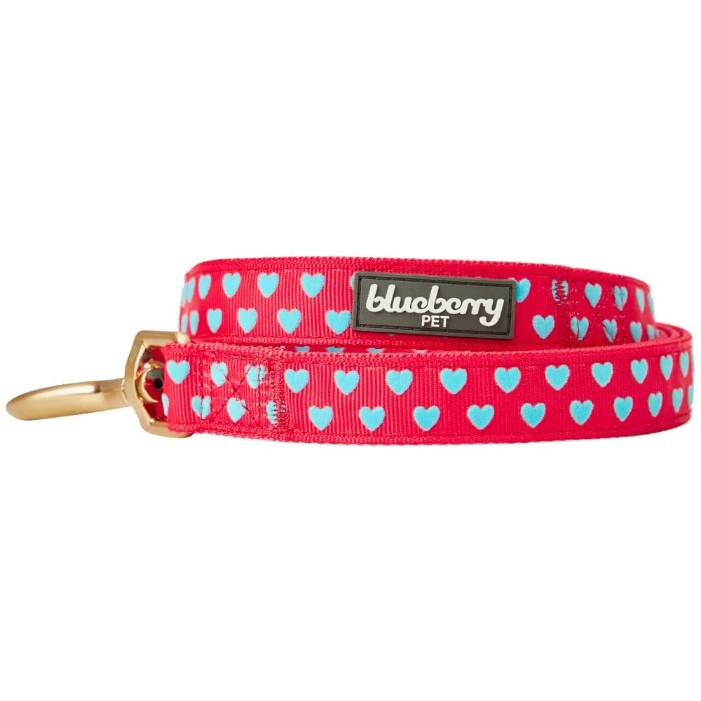 Blueberry Pet Velvety Heart Flocking Dog Leash in Lust Red