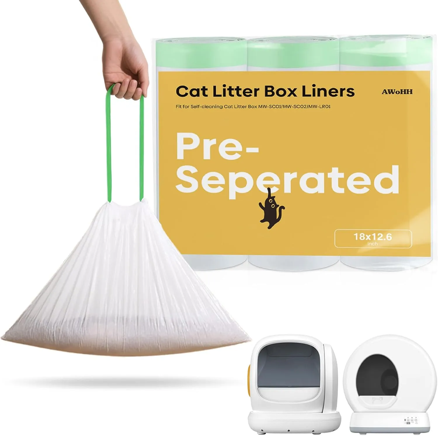 Cat litter bags Fit For Self-cleaning Cat Litter Box MW-SC01 MW-SC02 MW-LR01,Tear-free Leak-proof Liners 43 Count