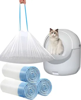 Cat Litter Bags with Drawstring, 60 Count Thick Self-cleaning Litter Box Liners Compatible with Litter-Robot 3/4 Heavy Duty Cat Litter Box Liners Waste Bags Replacement (Blue 60pcs)