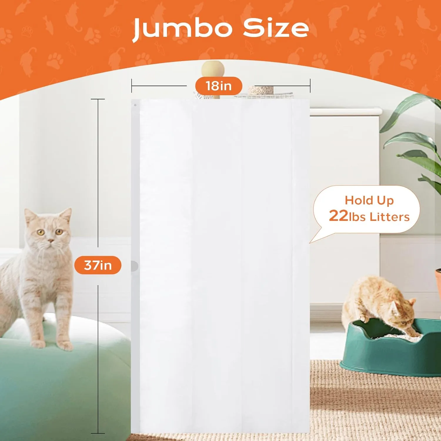Cat Litter Box Liners 6 Count, 37" x 18" Jumbo Cat Litter Bags with Drawstring, XL Heavy Duty Litter Pan Liners, Litter Box Liners Tear Leak Resistant for Pet Supplies Simple Access