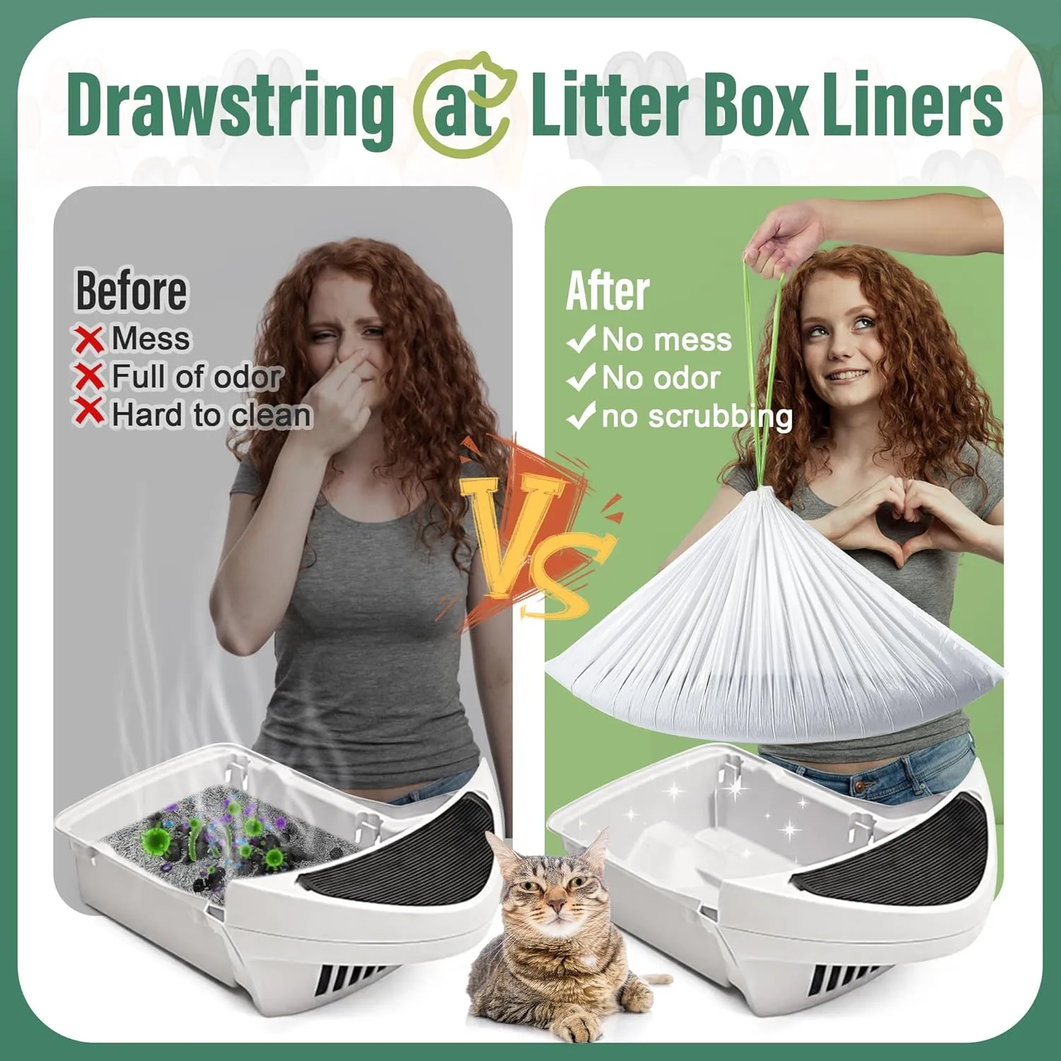 Cat Litter Box Liners Large: 120 Packs Litter Waste Bags, 1.5 Mils Thick Drawstrings Closure Waste Bags Large Size, Cat Litter Liners for All Cats To Keep Your Home Clean, 26"x16"