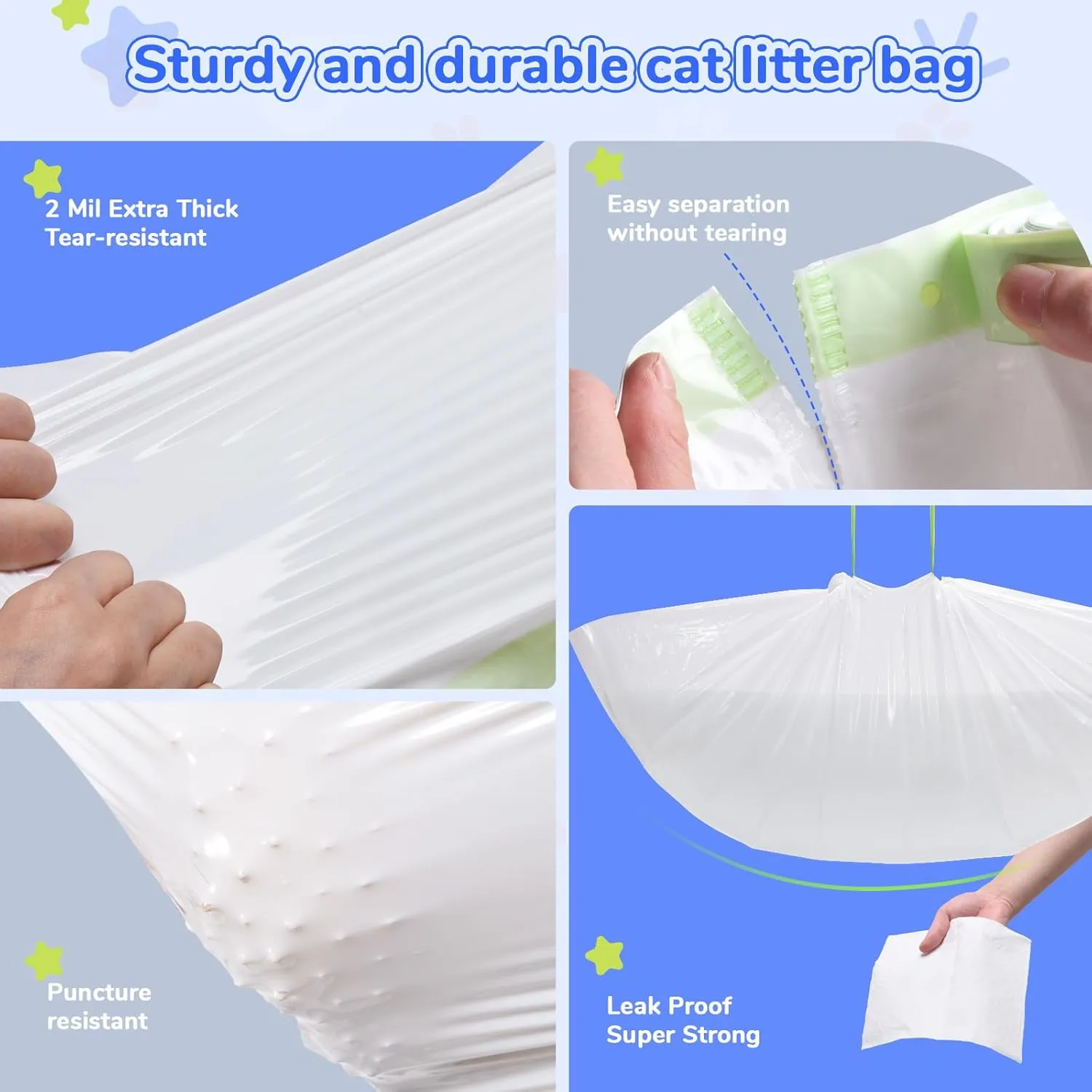 Cat Litter Liners with Anti-scratch Cardboard for Pet Scoop Free Self-Cleaning Litter Box, Kitten Waste Bag Compatible with Reusable/Disposable Refill Tray, Large Drawstring Kitty Poop Bags 20 Count