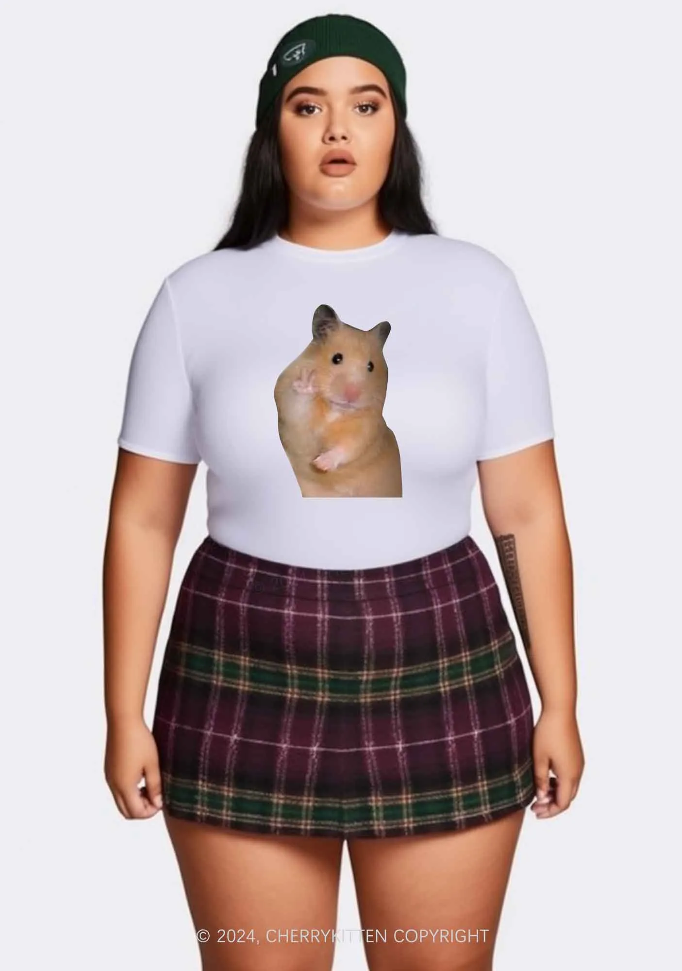 Curvy Peace Hamster Y2K Baby Tee Cherrykitten