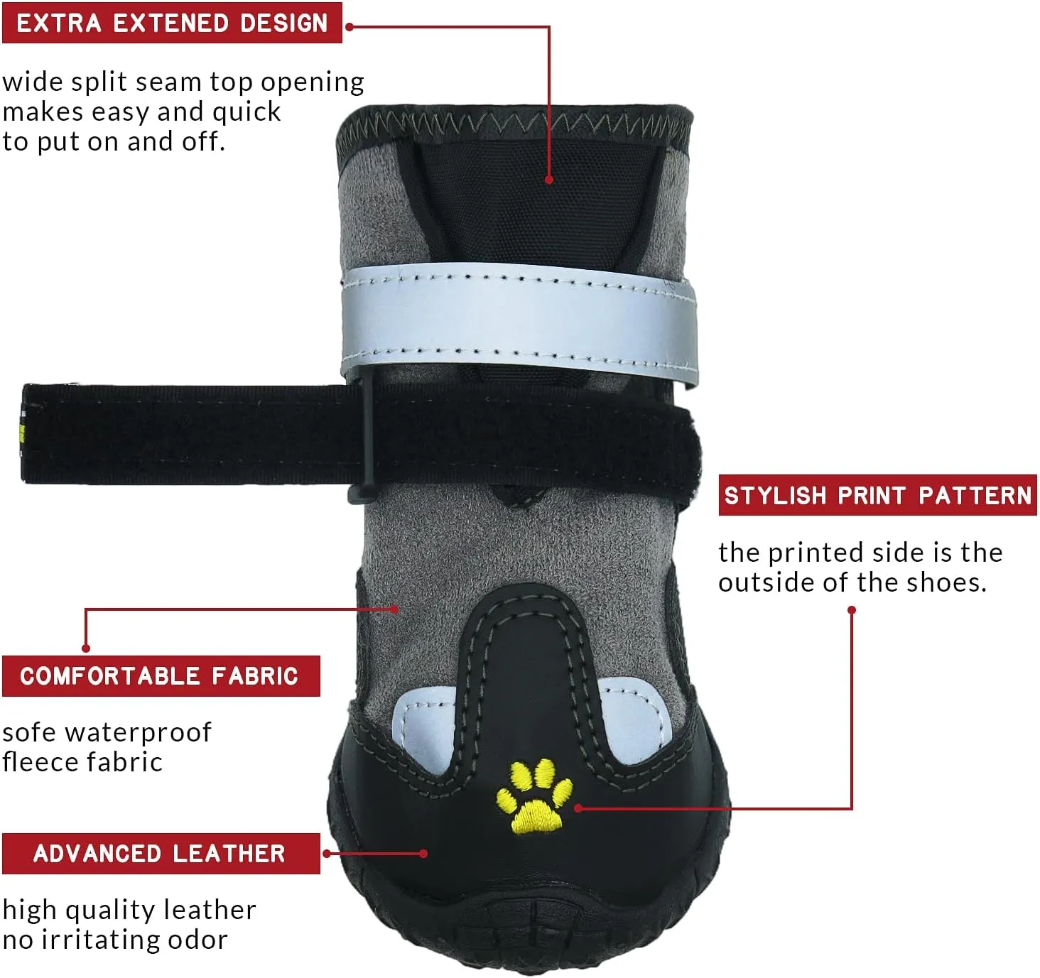 Dog Shoes Dog Boots & Paw Protectors Non-Slip Fleece Warm 4Pcs for Winter Snowy Day, Rainy Weather, Outdoor Walking Indoor Hardfloors (Gray, Size 5:2.7''x2.2'')