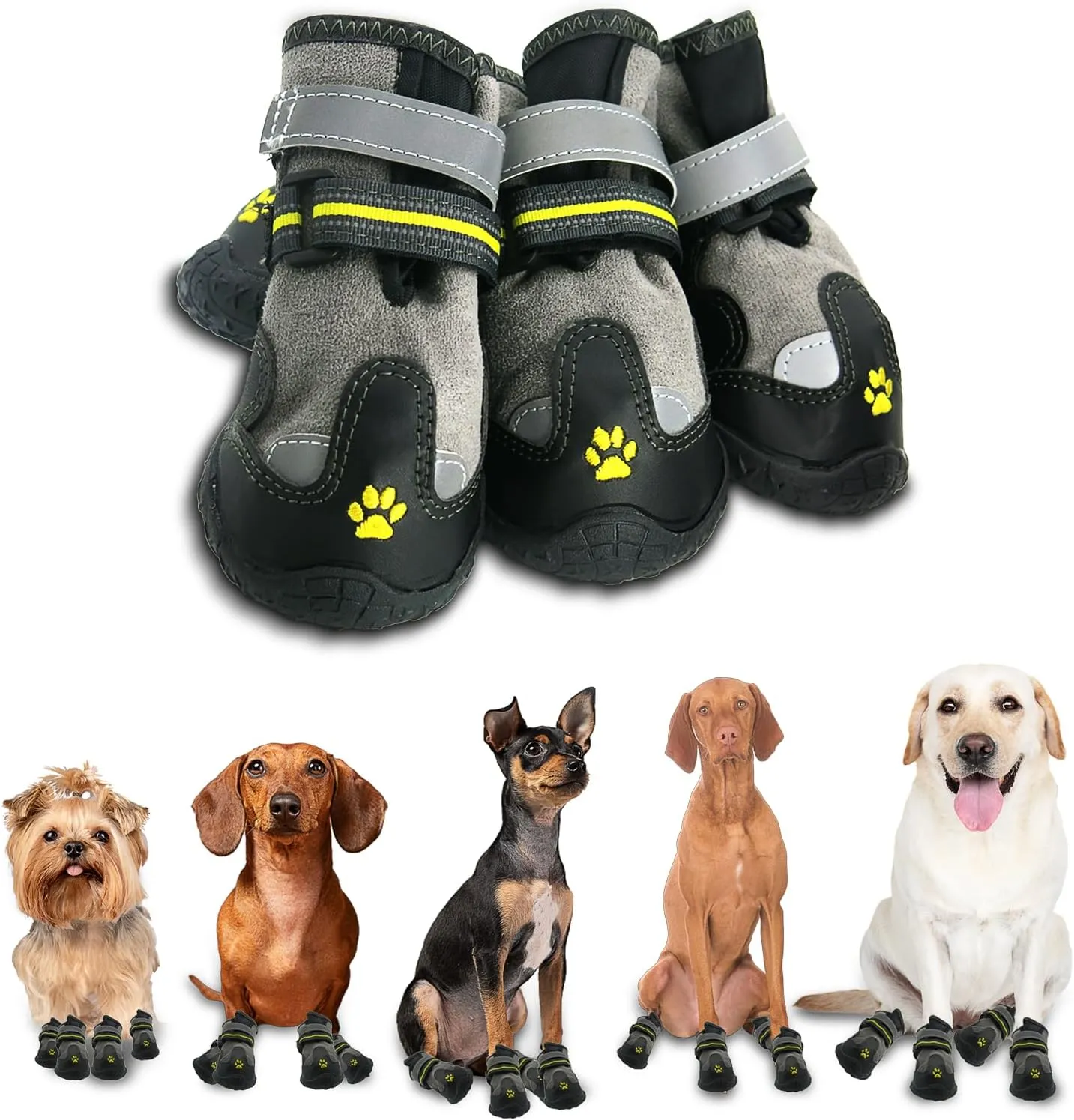 Dog Shoes Dog Boots & Paw Protectors Non-Slip Fleece Warm 4Pcs for Winter Snowy Day, Rainy Weather, Outdoor Walking Indoor Hardfloors (Gray, Size 5:2.7''x2.2'')