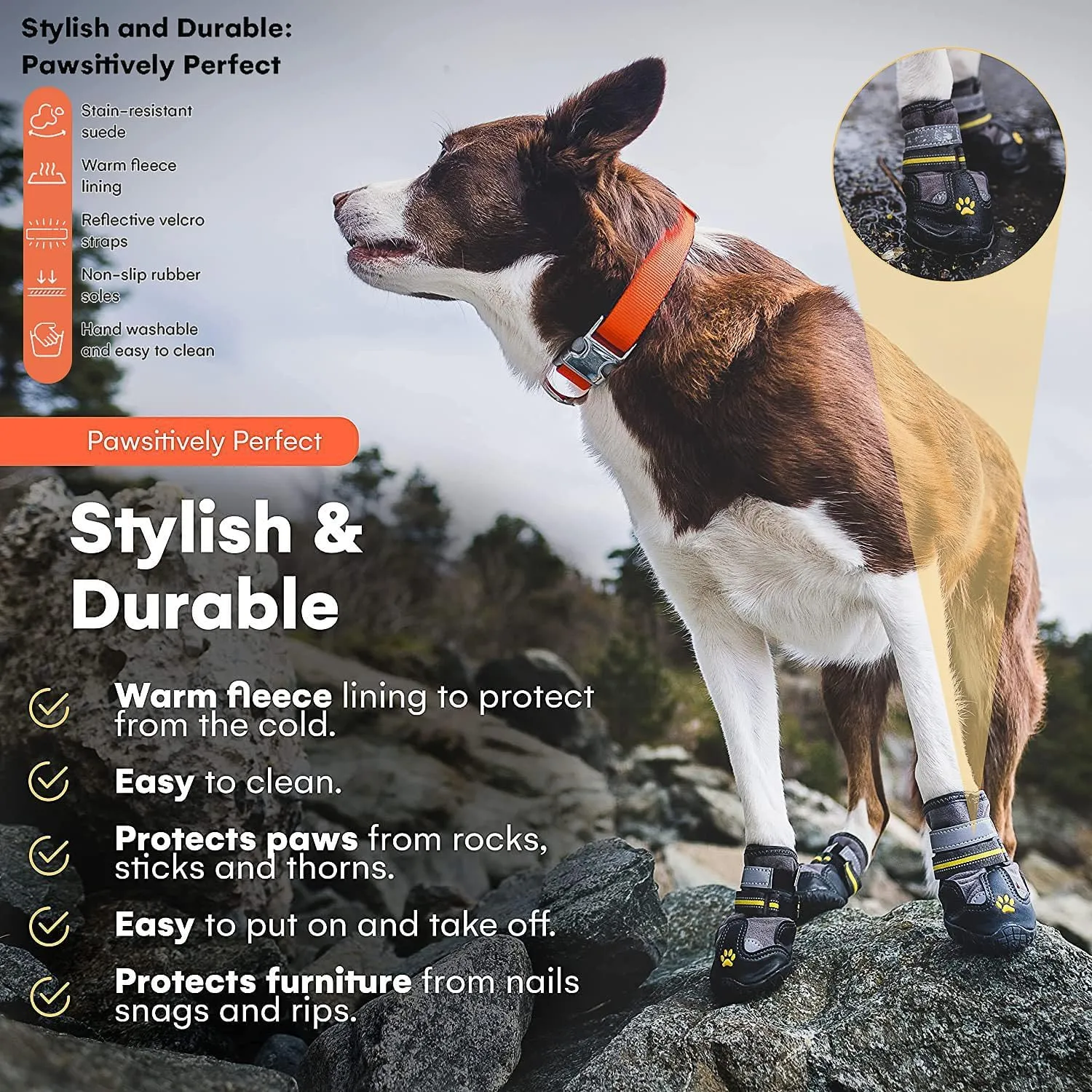 Dog Shoes Dog Boots & Paw Protectors Non-Slip Fleece Warm 4Pcs for Winter Snowy Day, Rainy Weather, Outdoor Walking Indoor Hardfloors (Gray, Size 5:2.7''x2.2'')