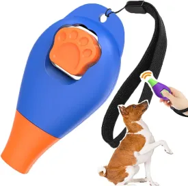 Dog Training Clicker with Whistle and Wrist Strap - Positive Behavior Reinforcer for Pets - All Ages, Puppy and Adult Dogs - Use to Reward and Train - Dog Whistle Included (Blue)