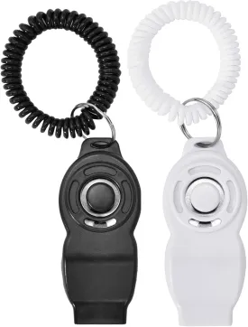 Dog Training Clickers and Whistle in One, Consistent Positive Reinforcement for Puppies, Fix Undesired Behaviors, Pet Training Clicker for Dog Cats Puppy Birds Horses, 2-Pack(White   Black)