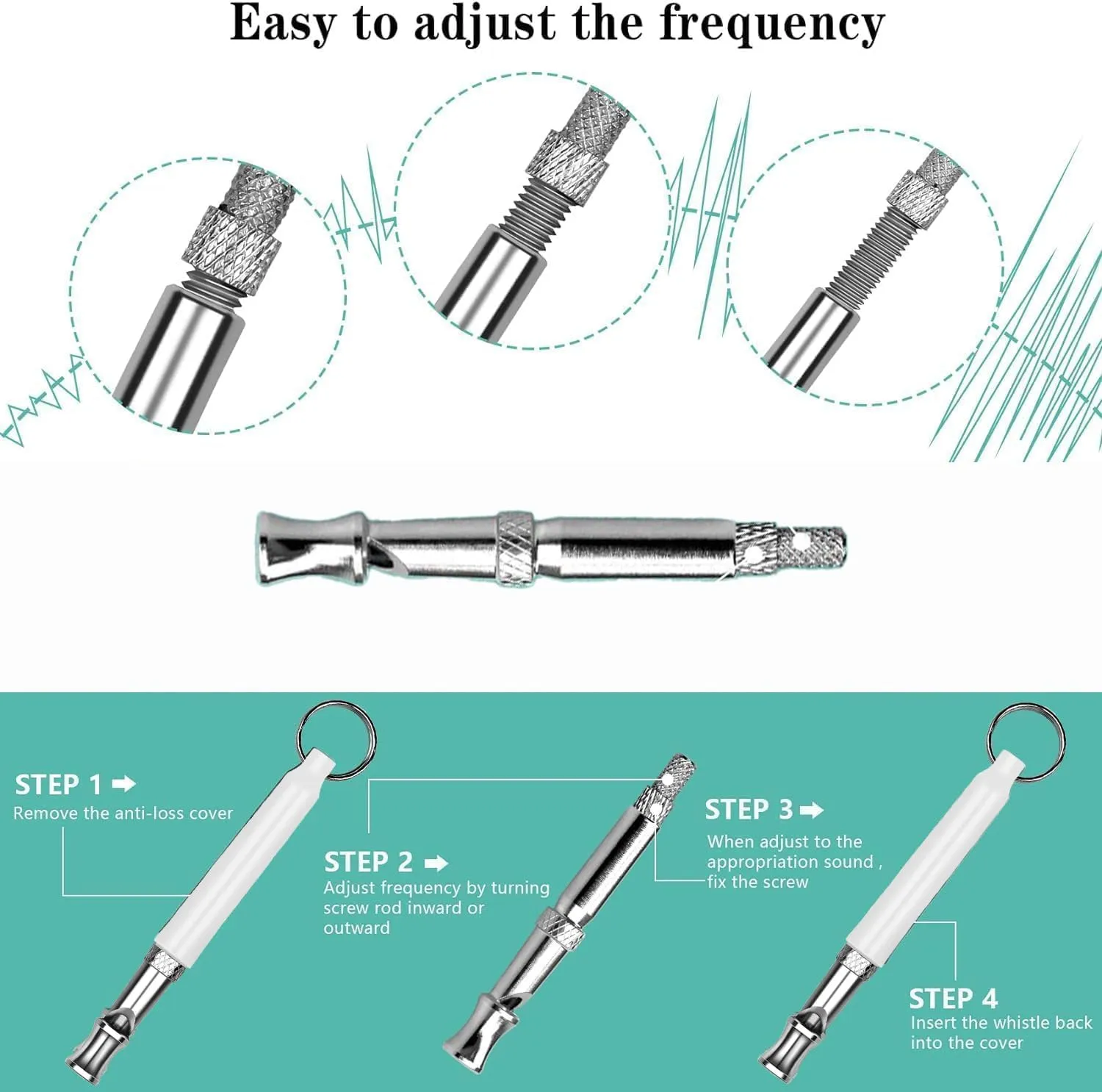 Dog Whistle to Stop Barking Neighbors Dog, Adjustable Ultrasonic Silent Dog Whistle, Professional Recall Dog Training Whistles, with Lanyard (Black and White) 2 Pack Dog Whistle.
