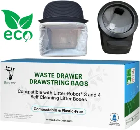 EcoLeo, Compatible with Litter-Robot 4 & 3, Compostable, Plant-based, Drawstring Liner Bags, Fits Leo's Loo Too & Catlink Automatic Litter Box Waste Drawer, Improved Thick