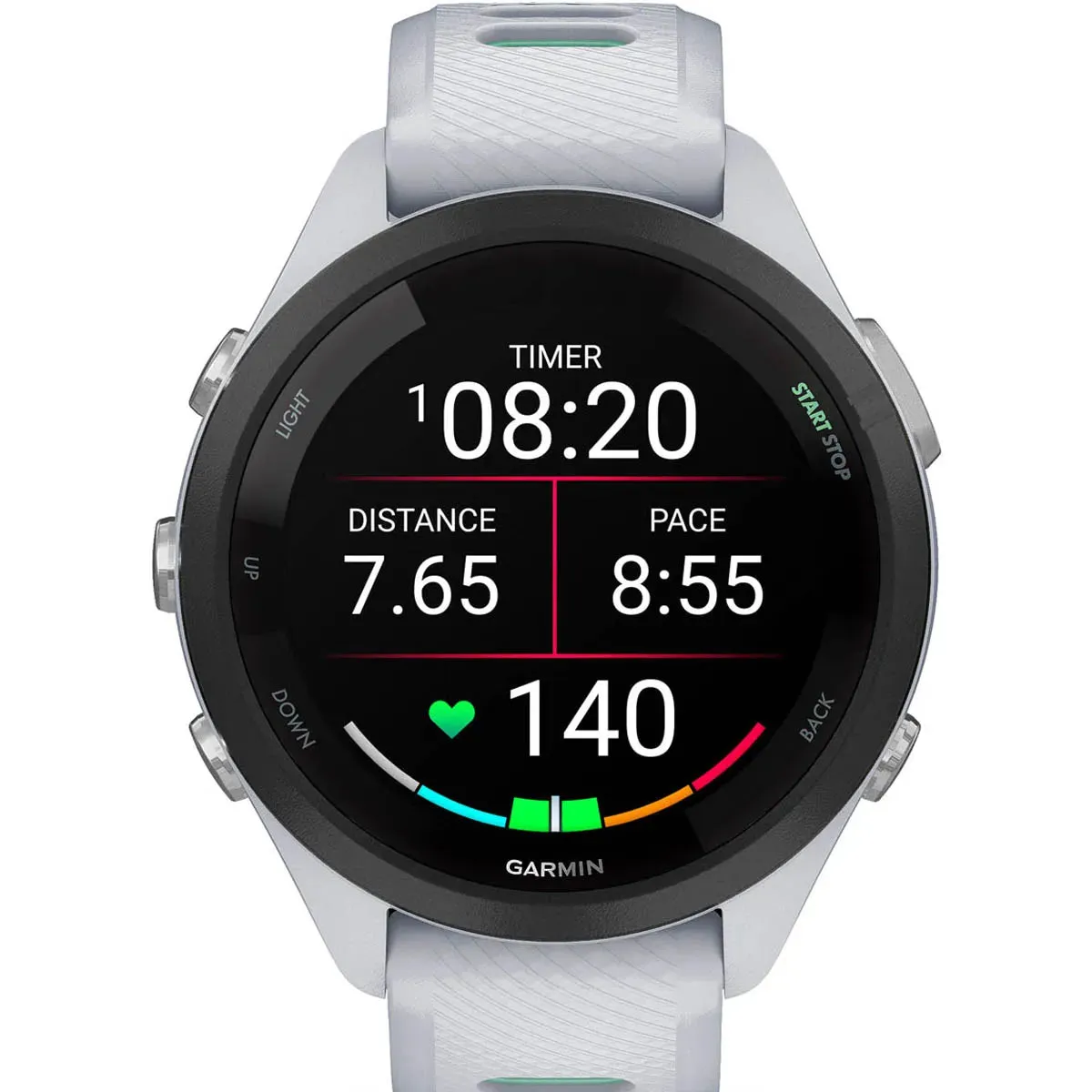 GARMIN Forerunner 265S – Smartwatch - Black Bezel with Whitestone Case and Whitestone/Neo Tropic Silicone Band (Small)