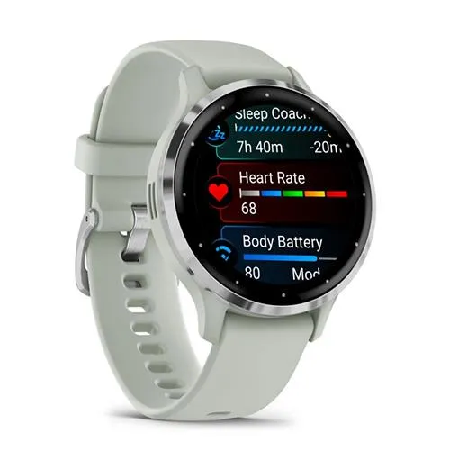 GARMIN Venu 3S Smartwatch Silver Stainless Steel Bezel with Sage Gray Case