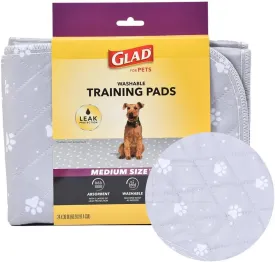 GLAD for Pets Washable Training Pads, Medium Size (24x36), 2 Pack Gray with Paw Prints| Re-usable Cloth Dog Training Pads with 3 Layers of Leak Protection and No Slip Grip Vinyl Bottom