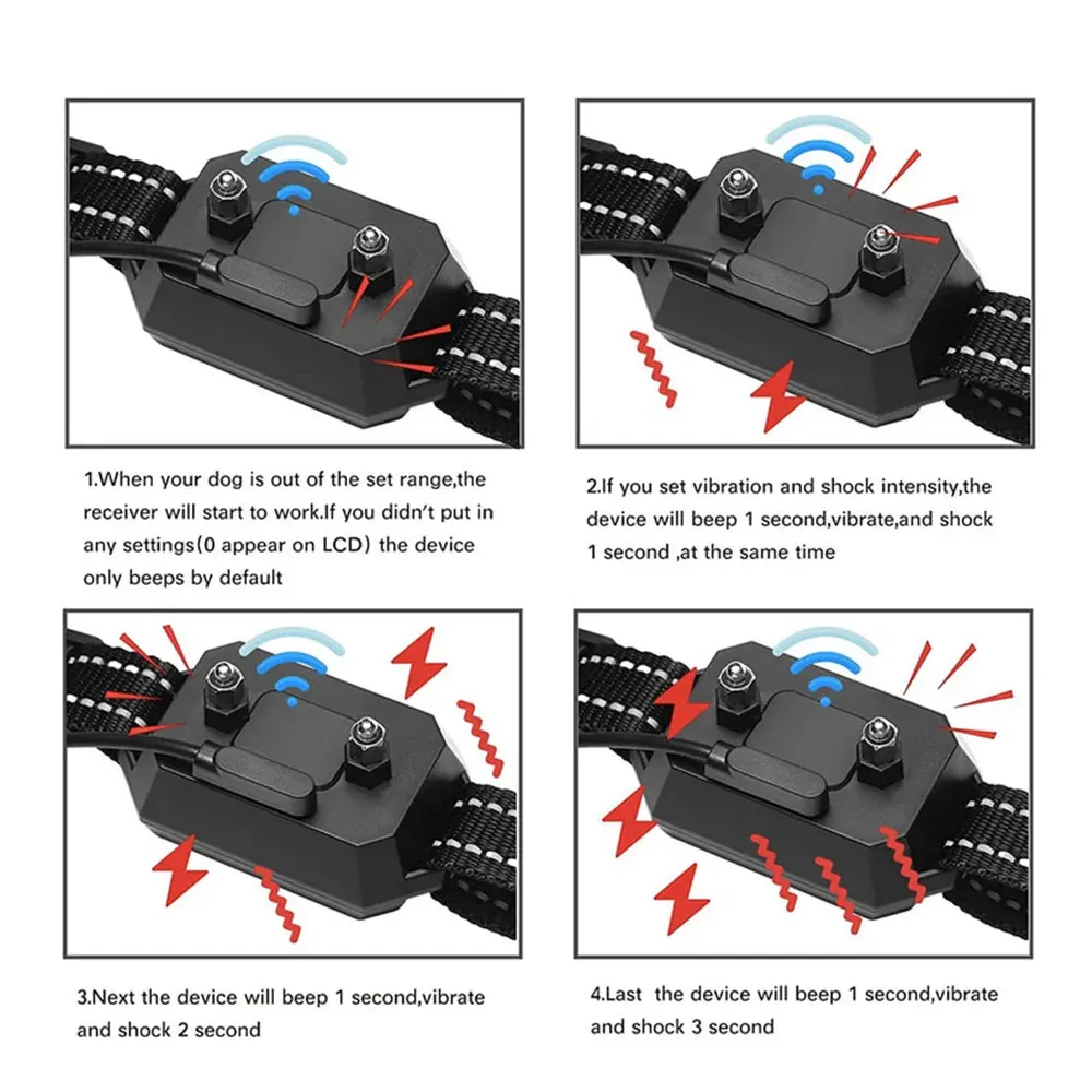 GPS Wireless Dog Fence Electric Shock Vibrate Range 100-3300 Ft Adjustable Warning Strength Rechargeable Pet Containme