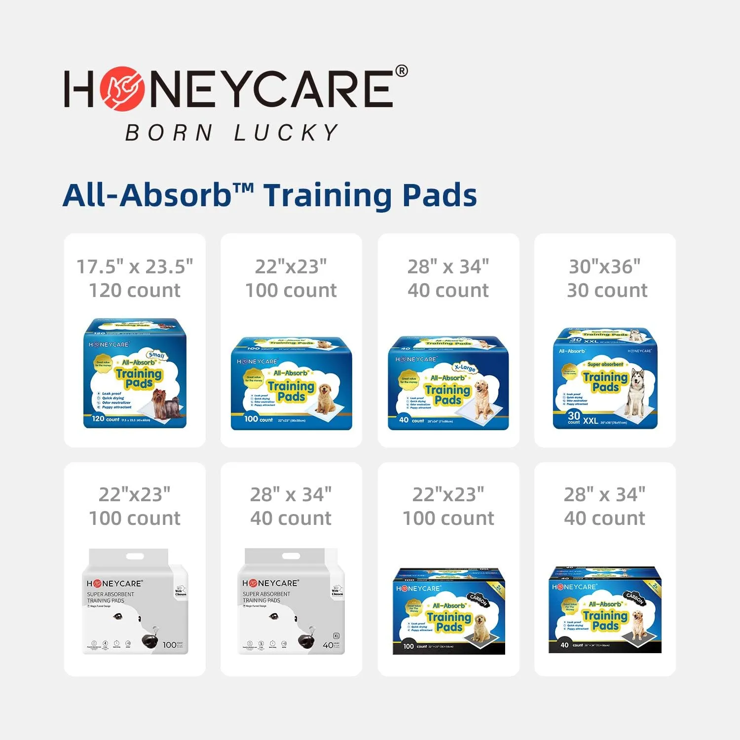HONEY CARE All-Absorb Dog/Puppy Potty Training Pads, 5-Layer Leak-Proof Jumbo-Size Absorb Eliminating Urine Odor Pet Pee Pad (Magic Funnel, XL 28x34 inch, 40ct)