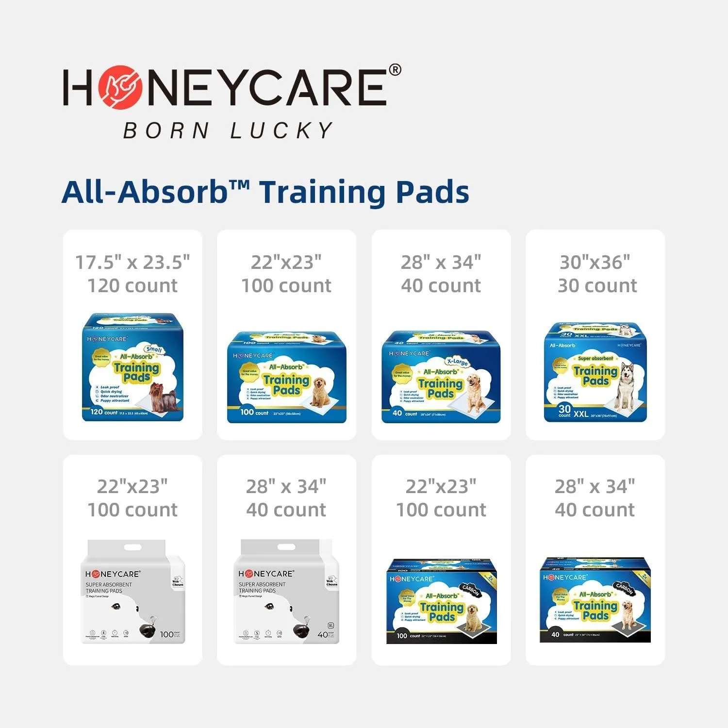 HONEY CARE All-Absorb Puppy Training Pads Dog Potty Pads Absorb Eliminating Urine Odor, Jumbo-Size Charcoal Puppy Pee Pad (Carbon, XL 28x34 inch, 40ct)