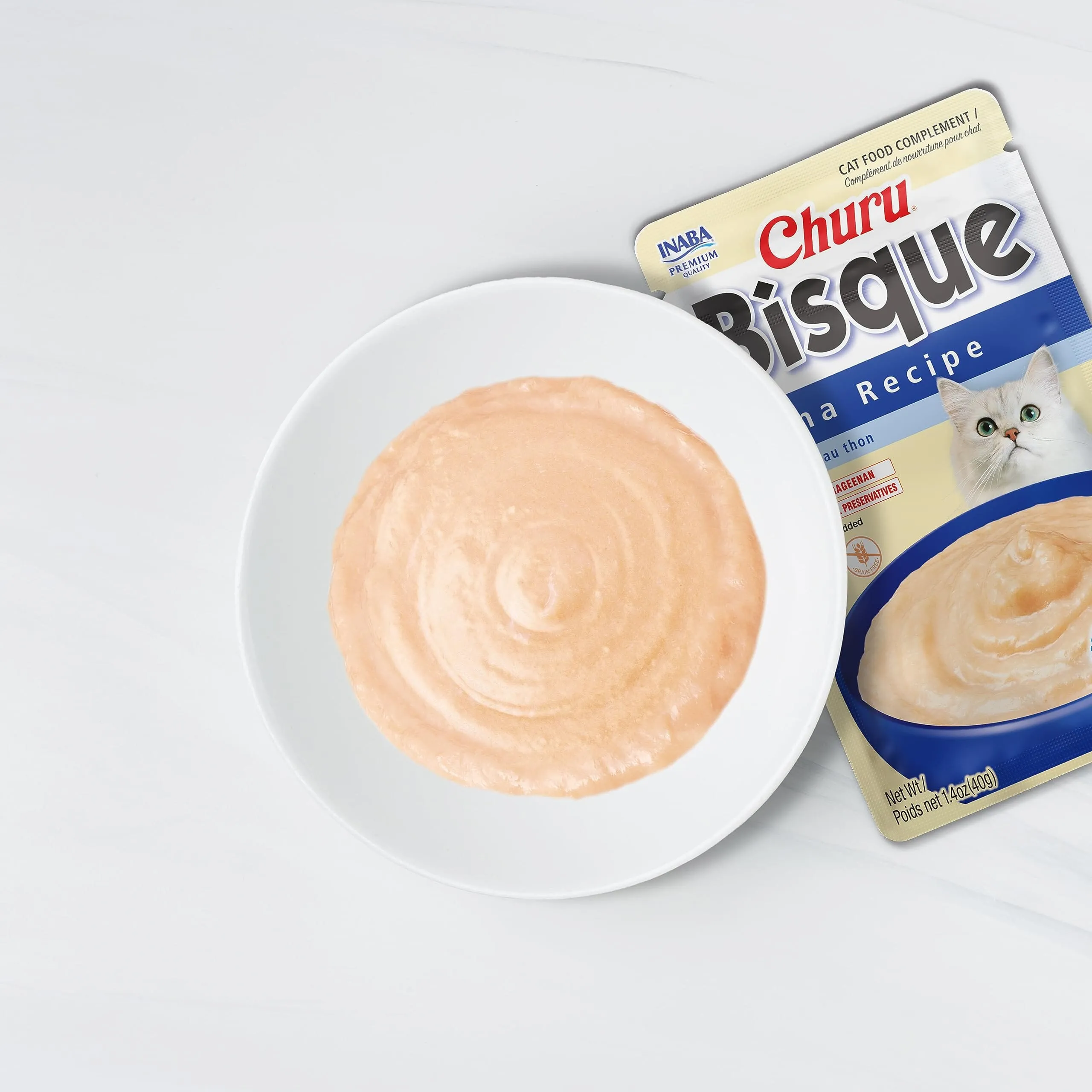 Inaba Churu Bisque Tuna and Salmon Lickable and Squeezable Puree Cat Treat Pouches - 1.4 Oz - Case of 6