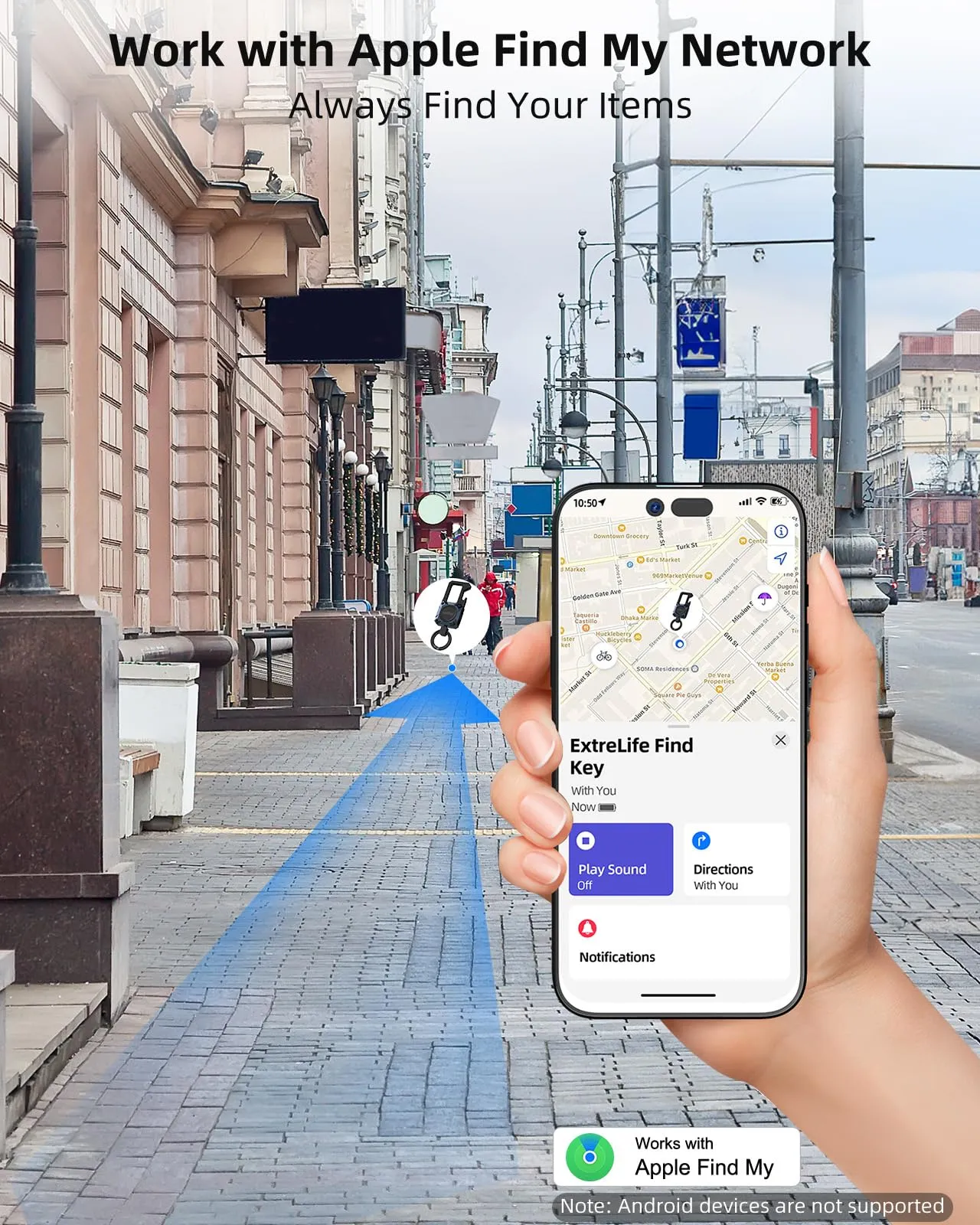 Keychain, Works with Apple Find My, Heavy Duty Keychain Bottle Opener, Carabiner Car Key Chains with GPS Tracker, Key Finder, Bluetooth Tracker for Luggage, Kids, Bags and More, Rechargeable, Blue