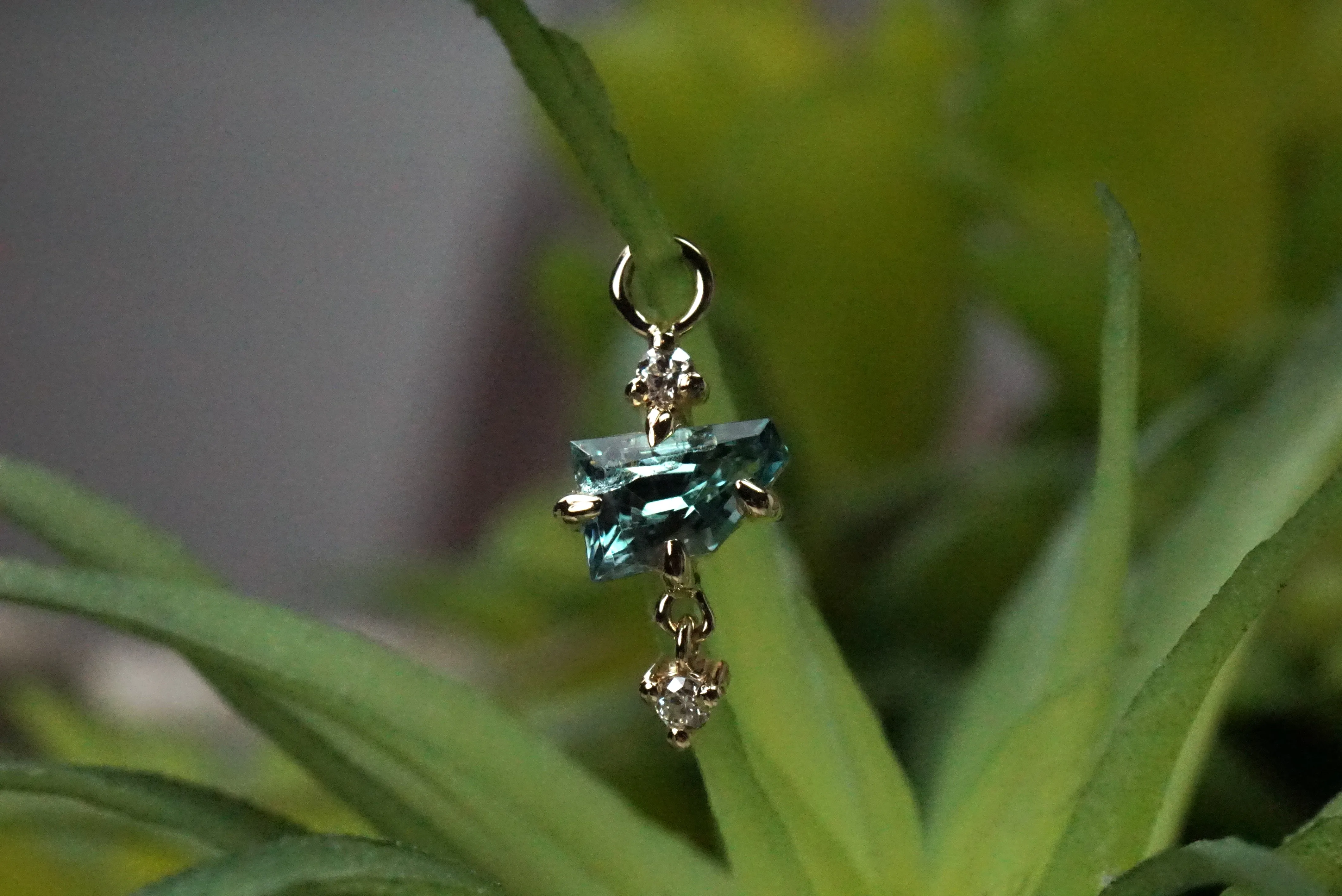 Limited Edition - Freeform Sapphire with Diamond Accent and Dangle Charm