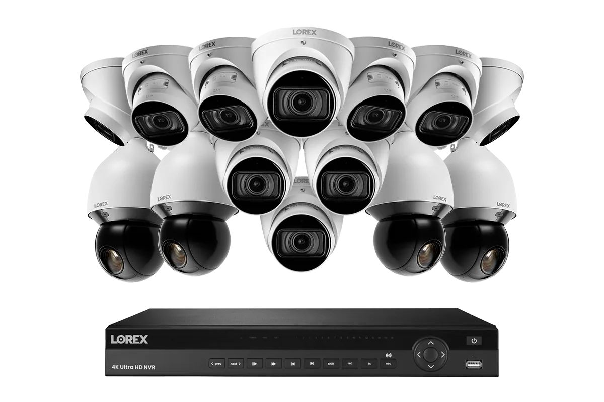 Lorex 4K 16-Channel 3TB Wired NVR System with 10 Nocturnal 3 Motorized Varifocal Smart Dome Cameras and 4 PTZ Cameras