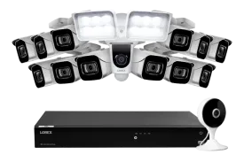 Lorex Fusion 4K (16 Camera Capable) 3TB Wired NVR System with 8 IP Bullet Cameras, One 1080P Floodlight and One 2K Indoor Wi-Fi Camera