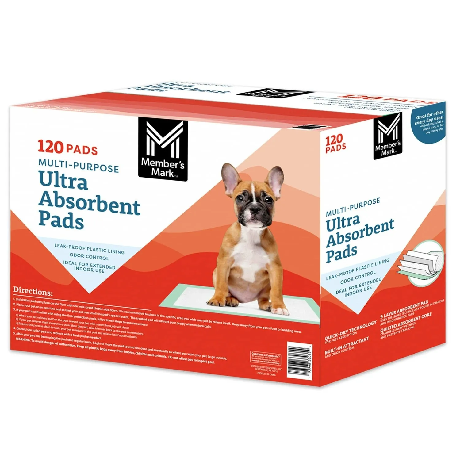 Member's Mark Multipurpose Ultra Absorbent Training Pads 23" x 24" - 120ct/1pk