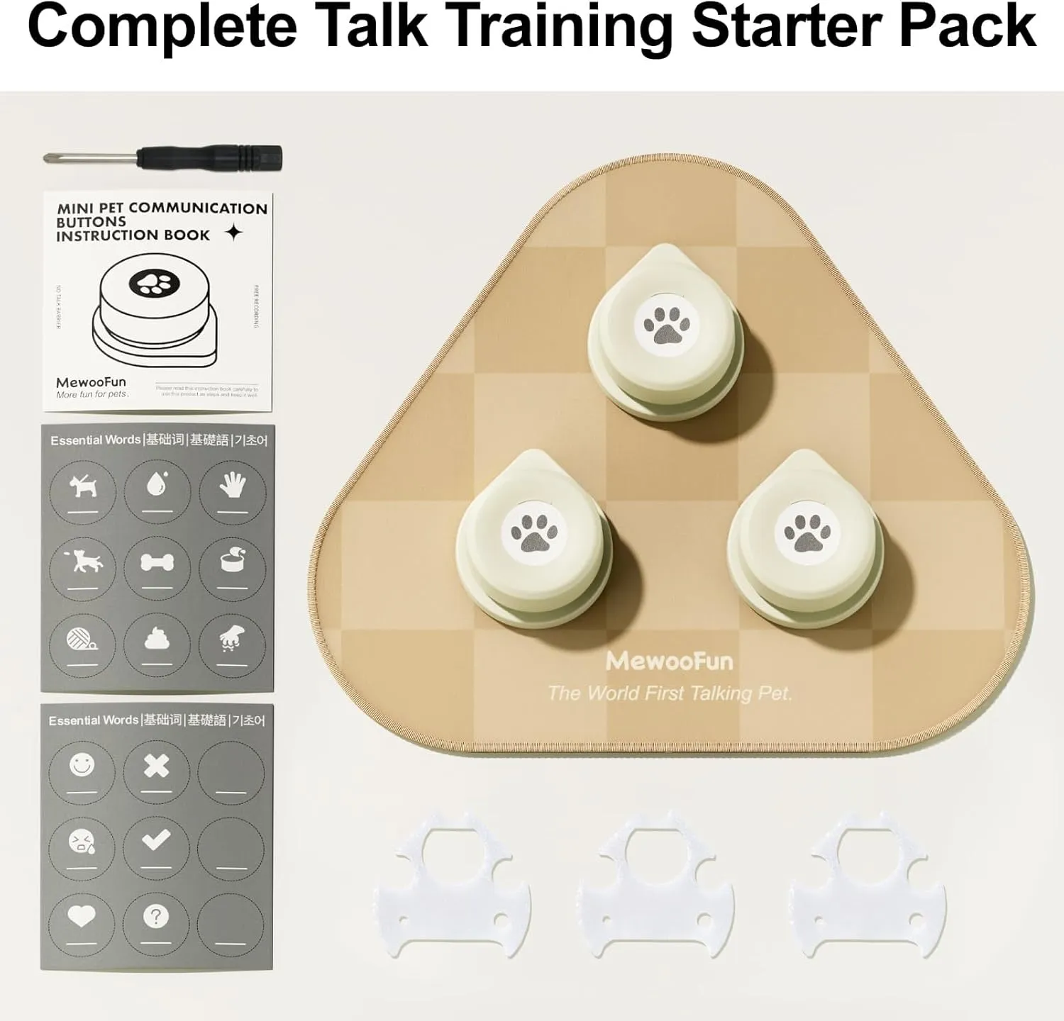 MEWOOFUN Dog Buttons Talk, Recordable Dog Clicker for Training, Dog Buttons for Communication Starter Set with Mat, Dog Training Clicker for Small Dogs & Cats (Grey, 3 Packs)