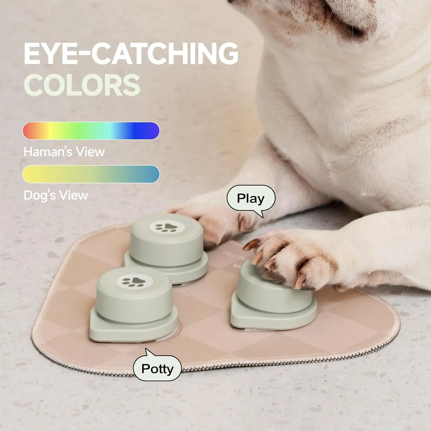 MEWOOFUN Dog Buttons Talk, Recordable Dog Clicker for Training, Dog Buttons for Communication Starter Set with Mat, Dog Training Clicker for Small Dogs & Cats (Grey, 3 Packs)