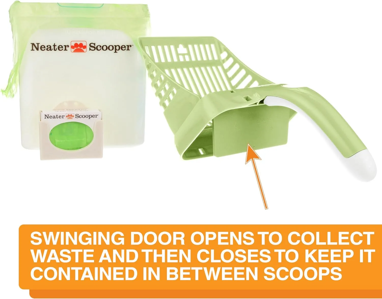 Neater Pets Neater Scooper Standard Cat Litter Scoop, 15 Refill Bags  Mess-Free Cat Litter Scooper with Bag, Spill-Proof Kitty Box Sifter, Bin Doubles as Poop Shovel Holder, For Single-Cat Households