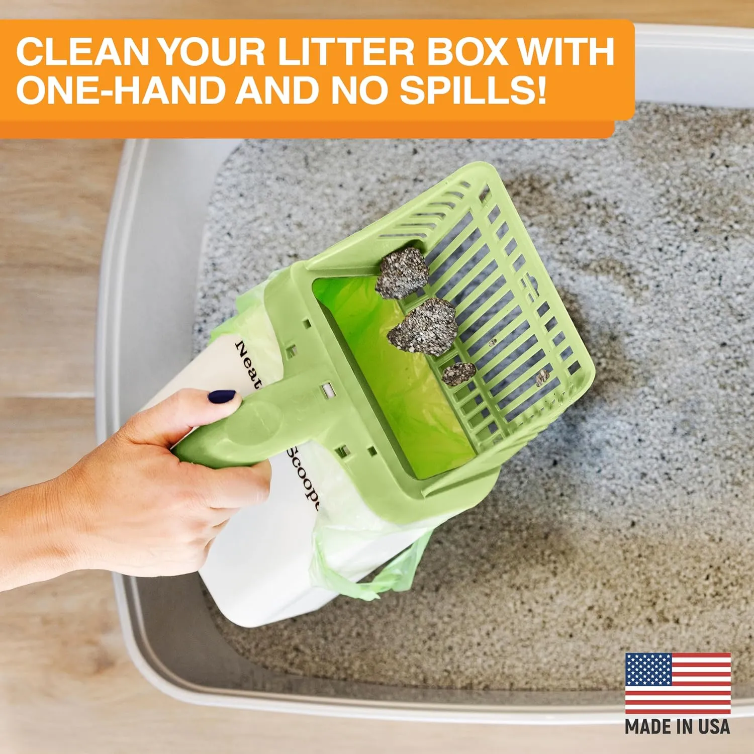 Neater Pets Neater Scooper Standard Cat Litter Scoop, 15 Refill Bags  Mess-Free Cat Litter Scooper with Bag, Spill-Proof Kitty Box Sifter, Bin Doubles as Poop Shovel Holder, For Single-Cat Households