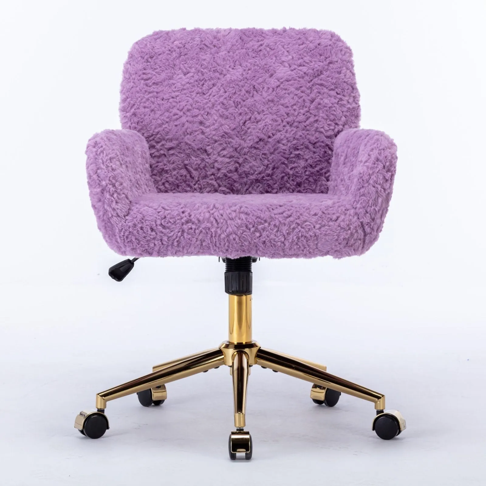 Office Chair, Artificial Rabbit Hair Home Office Chair With Golden Metal Base, Adjustable Desk Chair Swivel Office Chair, Vanity Chair