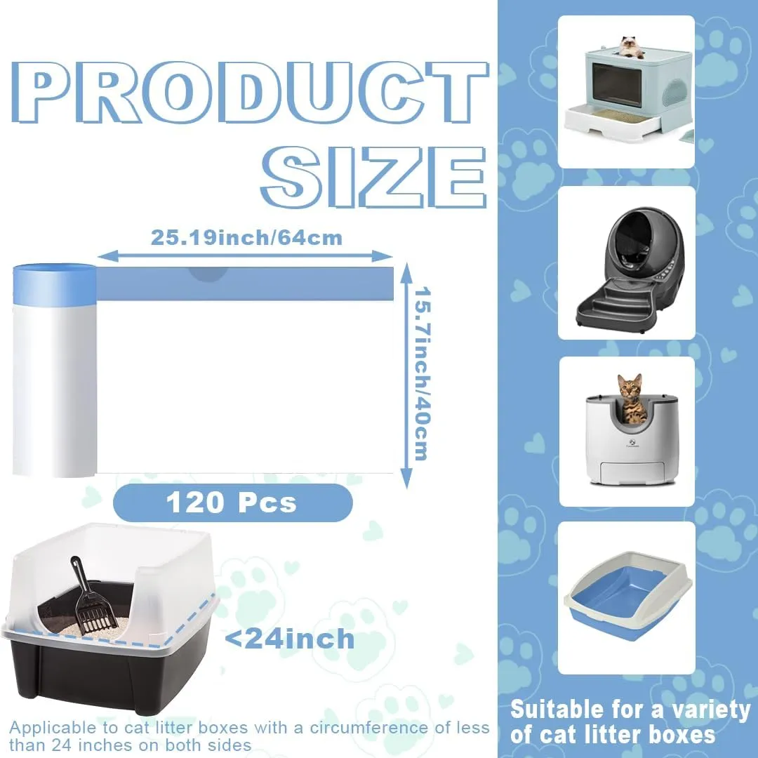 Official 120 Pack Cat Litter Bags with Drawstring, Self Cleaning Litter Robot Waste Bags Compatible with Litter Robot 3 & 4 (38.5x48.5cm), 10-12 Gallons (Sold by Ameroliy-US Store)